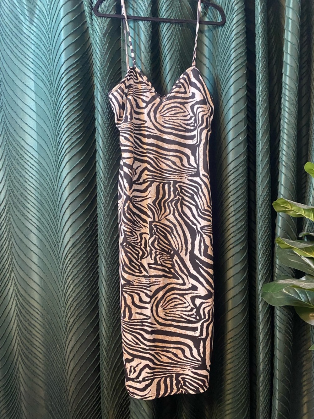 Boohoo Zebra Print Midi Slip Dress - Black and Cream